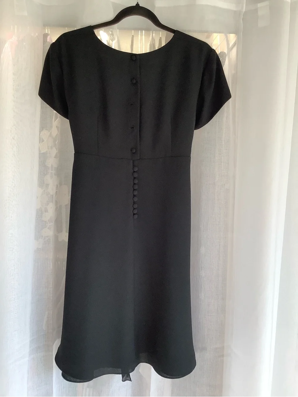 Nicole Miller Black Short-Sleeve Midi Dress with Waist Tie - Picture 2 of 4